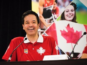 Boccia player Marco Dispaltro speaks after being presented as the flag bearer for Team Canada during a Parapan American Games press conference in Toronto on Wednesday, August 5, 2015. (THE CANADIAN PRESS/Aaron Vincent Elkaim)