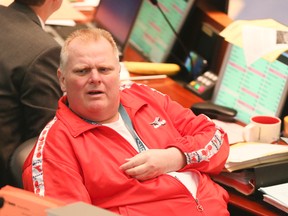 Councillor Rob Ford sports a track suit to work on Wednesday July 8, 2015 inside the council chambers, City Hall, Toronto.Veronica Henri/Toronto Sun/Postmedia Network