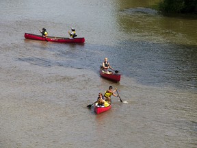 Shaylene Stone, Jake Albert, Theo Blackbird-John, Carlyn Johnston and Brent Blackbird are learning about the spiritual and cultural significance of the Thames River during the First Nation Youth Stewardship Program. (DEREK RUTTAN, The London Free Press)