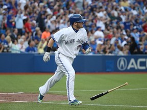 Josh Donaldson of the Toronto Blue Jays runs the bases on his two-run home run in the first inning during MLB game action against the Minnesota Twins on August 5, 2015 at Rogers Centre. (Tom Szczerbowski/Getty Images/AFP)