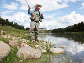 Neil casts a line for Red Deer River goldeye at Dry Island Buffalo Jump.