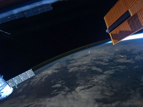This NASA image obtained June 27, 2015 shows what Astronaut Ron Garan, Expedition 28 flight engineer, tweeted in this image from the International Space Station in August, 2011 with the following caption: What a Shooting Star looks like from space, taken yesterday during Perseid Meteor Shower.  AFP PHOTO/NASA