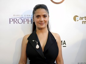 Salma Hayek-Pinault poses during the Los Angeles screening of Khalil Gibran's "The Prophet" at Los Angeles County Museum of Art's Bing Theater in Los Angeles, California, July 29, 2015.  REUTERS/Kevork Djansezian