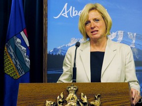 Alberta Premier Rachel Notley speaks during a press conference in Edmonton on Thursday, August 6, 2015.  THE CANADIAN PRESS/Dean Bennett