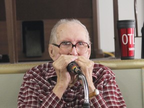 Ken Gaschnitz, 90, celebrated the the release of his first professional CD on July 30 at the Stony Plain Senior’s Drop-in Centre’s weekly jamboree. Gaschnitz has played the harmonica for 80 years and comes to the jamboree every week to play his old time country favourites while his wife Alice dances along with the other movers and shakers in the room. - Karen Haynes, Reporter/Examiner