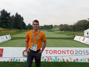 Sudbury chiropractor Jairus Quesnele poses at Angus Glen Golf Club in Markham,. Ont., where he was stationed as part of the medical team for the Pan American Games last month. Photo supplied