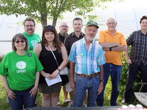 Stuart McCall (centre, wearing hat) gathers with supporters after being acclaimed as Green Party candidate for Nickel Belt in the Oct. 19 federal election, at a nomination meeting held at McCall's farm in Garson earlier this year. Ben Leeson/The Sudbury Star/Postmedia Network