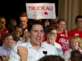 Liberal Leader Justin Trudeau addresses a Liberal rally in the capital on Sunday, August 9, 2015. 
THE CANADIAN PRESS/Fred Chartrand