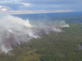 Ministry of Natural Resources and Forestry image of the Sudbury 38 wildfire, near Halfway Lake Provincial Park.