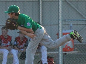 Nepean Eagles pitcher Nicholas Pileggi fires to the plate Sunday against Moose Jaw at the Canadian Little League Championships in Barrhaven. (Manish Kumar Photo)