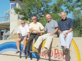 Members of the Rotary Club of Grand Bend were all smiles after Lambton-Kent-Middlesex MP Bev Shipley announced $67,160 in funding for the organization’s Main Street revitalization project. Pictured (left to right) are Shores Mayor Bill Weber, Shipley, past president of Grand Bend Rotary Club Bruce Shaw and Bob Kennedy, member of the Rotary’s fundraising committee. (Lynda Hillman-Rapley/Lakeshore Advance)