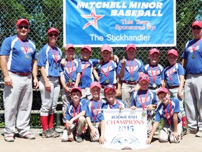 Back row (left): Trevor Russwurm (assistant coach), Sue Dunn-Van Bakel (head coach), Jarrett Van Bakel, Jack Small, Ryan Hubbard, Lucas Roobroeck, Kellen Russwurm, Jack Small, Cain Templeman (assistant coach), Brad French (assistant coach). Front row (left): Carson Harmer, Dominic Marshall, Caleb Templeman, Josh French, Brock Boville. SUBMITTED