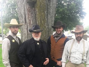 Michael Hogeveen, Walter Learning, Michael Vanhevel and Darren Keay take the stage in Petrolia this month for a production of Norm Foster's Outlaw. (Submitted photo)