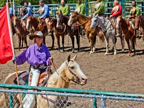 Chelsea Stokke rode with the Canada flag at the opening ceremonies of the 2015 Pincher Creek Ranch Rodeo on July 26. She will be competing in the Miss Rodeo Canada pageant in at the Canadian Finals Rodeo in Edmonton in November. She was crowned Miss Rodeo Pincher Creek in 2012 and continued her reign in 2013.
