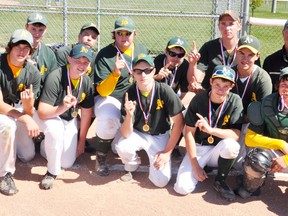 The Fullarton Bantam boys went a perfect 4-0 to win the Perth Fastball championship this past weekend in Stratford, outscoring their opponents 52-12 in the process. Team members are (back row, left to right): Coach Steve Gettler, Greg Bertens, Michael Benoit, Jim Tubb, Andrew Pletsch, Ryan Bader, Thomas Rowland, coach Kevin Gettler. Front row (left): Connor Gettler, Bevan Bearss, Brett DeJong, Ben Willows, Raymond Gettler. Jordan VanderHeide was absent. ANDY BADER/MITCHELL ADVOCATE