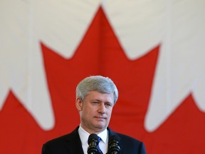 Prime Minister Stephen Harper is outlining the Conservative record on security issues on the campaign trail. (Sean Kilpatrick/The Canadian Press)