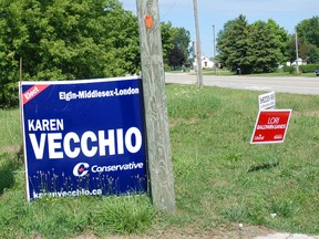 Federal election signs have started to show up in this area of the Elgin-Middlesex-London riding.