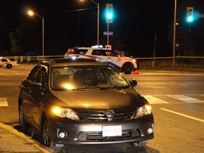 The man was struck on Meadowvale Rd. Sunday night. (NICK WESTOLL/Toronto Sun)