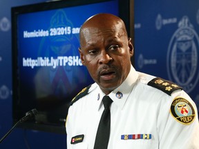 Toronto Police Chief Mark Saunders addresses the media Tuesday August 11, 2015 on the Muzik nightclub shooting and that left two dead. (Jack Boland/Toronto Sun)