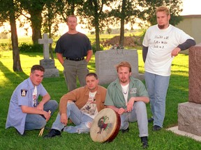 London Celtic rock band The Gurriers posed for The Free Press at the Donnelly gravesite in Lucan in 1995. The original lineup reunites for a Sept. 4 gig at The Scots Corner. (Free Press file photo)