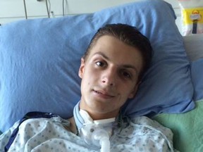 Calgary teenager, Anthony Hampton recovers in hospital after a fentanyl overdose. Family Handout/Calgary Sun/Postmedia Network