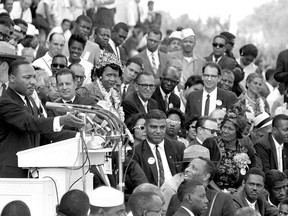 In this Aug. 28, 1963 photo, the Rev. Dr. Martin Luther King Jr., head of the Southern Christian Leadership Conference, gestures during his "I Have a Dream" speech as he addresses thousands of civil rights supporters gathered in Washington, D.C. But before that famous speech in 1963, he fine-tuned his civil rights message to a much smaller audience in North Carolina. (AP Photo)