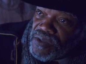 A screenshot of Samuel L. Jackson in Quentin Tarantino's "The Hateful Eight."