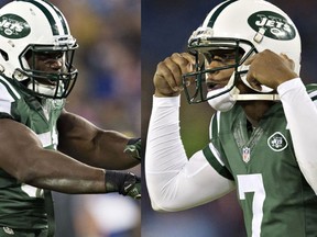 New York Jets quarterback Geno Smith (right) was punched in the face by former linebacker Ikemefuna Enemkpali on Aug. 11, 2015. (AFP)