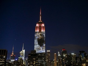 An image of Cecil the lion is projected onto the Empire State Building as part of an endangered species projection to raise awareness, in New York August 1, 2015. REUTERS/Eduardo Munoz