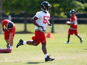 Prince Shembo, cut by the Falcons in the offseason after he was charged with felony animal cruelty, agreed to a misdemeanour plea on Wednesday, Aug. 12, 2015. (Kevin C. Cox/Getty Images/AFP/Files)