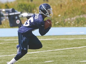 Diontae Spencer heads upfield during yesterday’s Argonauts practice at Downsview Park. (VERONICA HENRI, Toronto Sun)