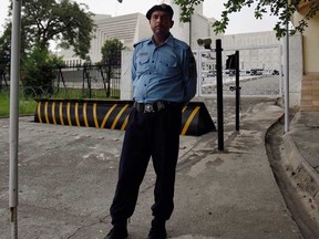 A police officer stands guard in front of the Supreme Court building in Islamabad, Pakistan, Wednesday, Aug. 5, 2015. Pakistan’s Supreme Court ruled on Wednesday to allow military trials for terror suspects _ the latest in the government’s intensified campaign against terrorism in the wake of last year’s Taliban attack on a school that killed nearly 150 people, almost all of them children. (AP Photo/Anjum Naveed)