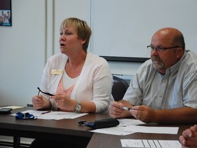 Director of education Mandy Savery-Whiteway and board of education chairman Dwayne Inch are shown during Thursday's meeting to approve a tender for construction of a new school in Trenton.