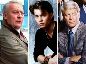 (L-R) Edward Woodward in "The Equalizer," Johnny Depp in "21 Jump Street," and Peter Graves in "Mission: Impossible."