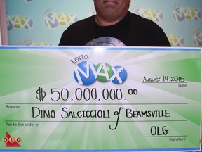 Dino Salciccioli, of Beemsville, won $50 million playing Lotto Max. (JENNY YUEN/Toronto Sun)