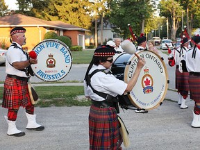 The Clinton Legion Pipe Band played at the Seaforth Manor. The audience stood on their feet as they marched down the streets of Seaforth.(Shaun Gregory/Huron Expositor)