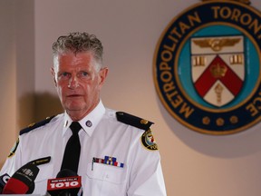 Toronto Police Supt. Ron Taverner speaks to the media about dead teen Lecent Ross, 14, on Aug. 14, 2015 at 23 Division. (Jack Boland/Toronto Sun)