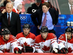 Canada’s associate coach Jacques Lemaire (left) and head coach Mike Babcock worked together at the 2010 Olympic Games. (Postmedia network/file photo)