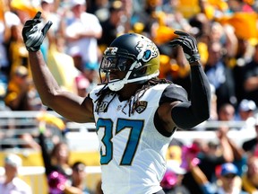 Johnathan Cyprien of the Jacksonville Jaguars asks the crowd for noise during a game against the Pittsburgh Steelers at EverBank Field on October 5, 2014 in Jacksonville, Fla. (Sam Greenwood/Getty Images/AFP)