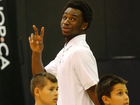 Andrew Wiggins, NBA rookie of the year, took part in a basketball clinic with 50 kids at the Air Canada Centre with Kyle Lowry, Nik Stauskas and Kelly Olynyk. (Michael Peake/Toronto Sun)