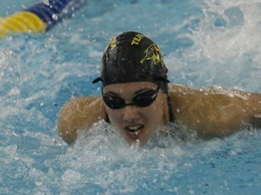 Kelsey Wog of Winnipeg, Man. competes in the women's 200 metre individual medley event during the swimming competition at the 2015 Wood Buffalo Western Canada Summer Games in Fort McMurray Alta. on Saturday August 15, 2015. Wot finished her competition with ten medals, three of them gold. Robert Murray/Fort McMurray Today/Postmedia Network