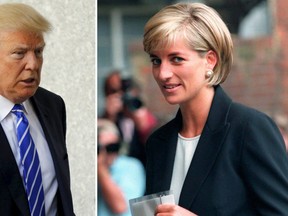 Donald Trump (left) is seen on the campaign trail in New York Aug. 17, 2015,  alongside a file photo of the late Princess Diana. (REUTERS/Brendan McDermid and file photo)