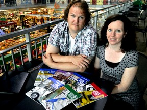 Christopher and Lori Runciman, local indie comic book publishers, with some of their first comic books at Covent Garden Market August 13 2015. The husband and wife duo is officially launching Runciman Press at this year’s London Comic Con in September. CHRIS MONTANINI\LONDONER\POSTMEDIA NETWORK