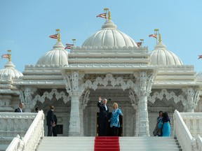 Conservative Leader Stephen Harper and wife Laureen makes a campaign stop at the BAPS Shri Swaminarayan Hindu temple in Toronto on Monday, August 17, 2015. (THE CANADIAN PRESS/Sean Kilpatrick)