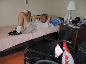 Daniel Laframboise relaxes on his bed, one of the seven new beds opened Monday, Aug. 17, 2015 at Ottawa Mission's palliative care floor.
JULIE BAY/Ottawa Sun