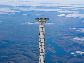 The final part of the 20 km-tall space elevator platform recently patented by Thoth Technology of Pembroke, Ont. is shown in this artist's concept. THE CANADIAN PRESS/HO-Thoth Technology