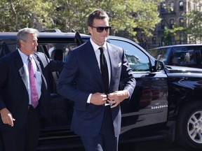 In this Aug. 12, 2015, file photo, New England Patriots quarterback Tom Brady arrives at federal court in New York. (AP Photo/Mary Altaffer, File)
