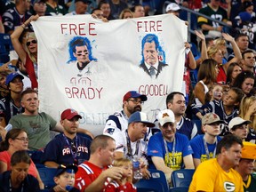 New England Patriots fans hold up a sign to support quarterback Tom Brady (not pictured) during the first half against the Green Bay Packers at Gillette Stadium. (Greg M. Cooper/USA TODAY Sports)