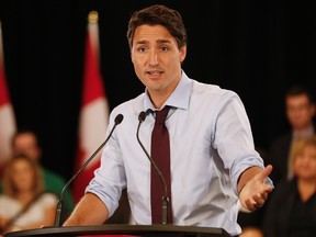 Liberal leader Justin Trudeau speaks to supporters during a campaign stop in Winnipeg on Aug. 19, 2015. (THE CANADIAN PRESS/John Woods)