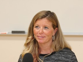 Amy Savill, of Alberta, holds a news conference at Health Sciences North  in Sudbury, Ont. on Wednesday August 19, 2015. John Lappa/Sudbury Star/Postmedia Network